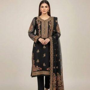 Royal Noir Embroidered Three-Piece