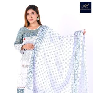 White & Ash Green Geometric Three-Piece