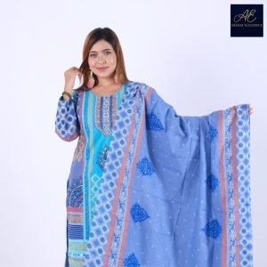 Sky Blue Embroidered Border Three-Piece