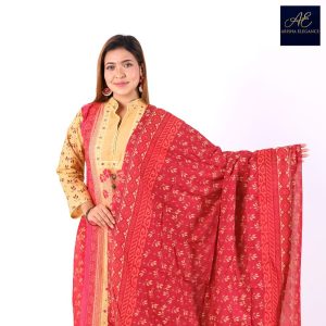 Mustard Beige Floral Print Three-Piece