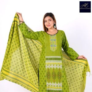 Olive Green Butik Print Three-Piece